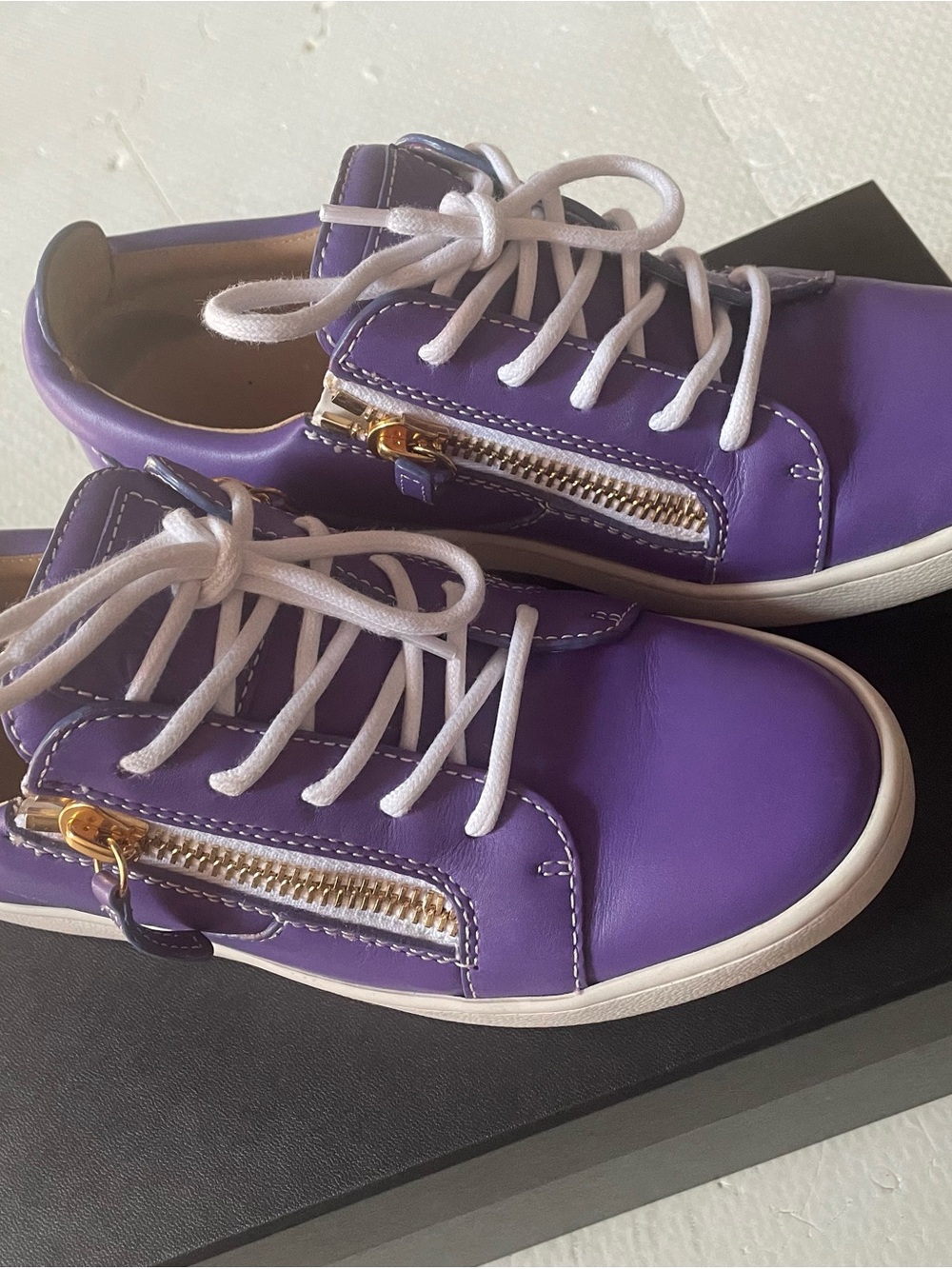 Giuseppe Zanotti Purple Leather Lace-Up Sneakers with Gold Zipper